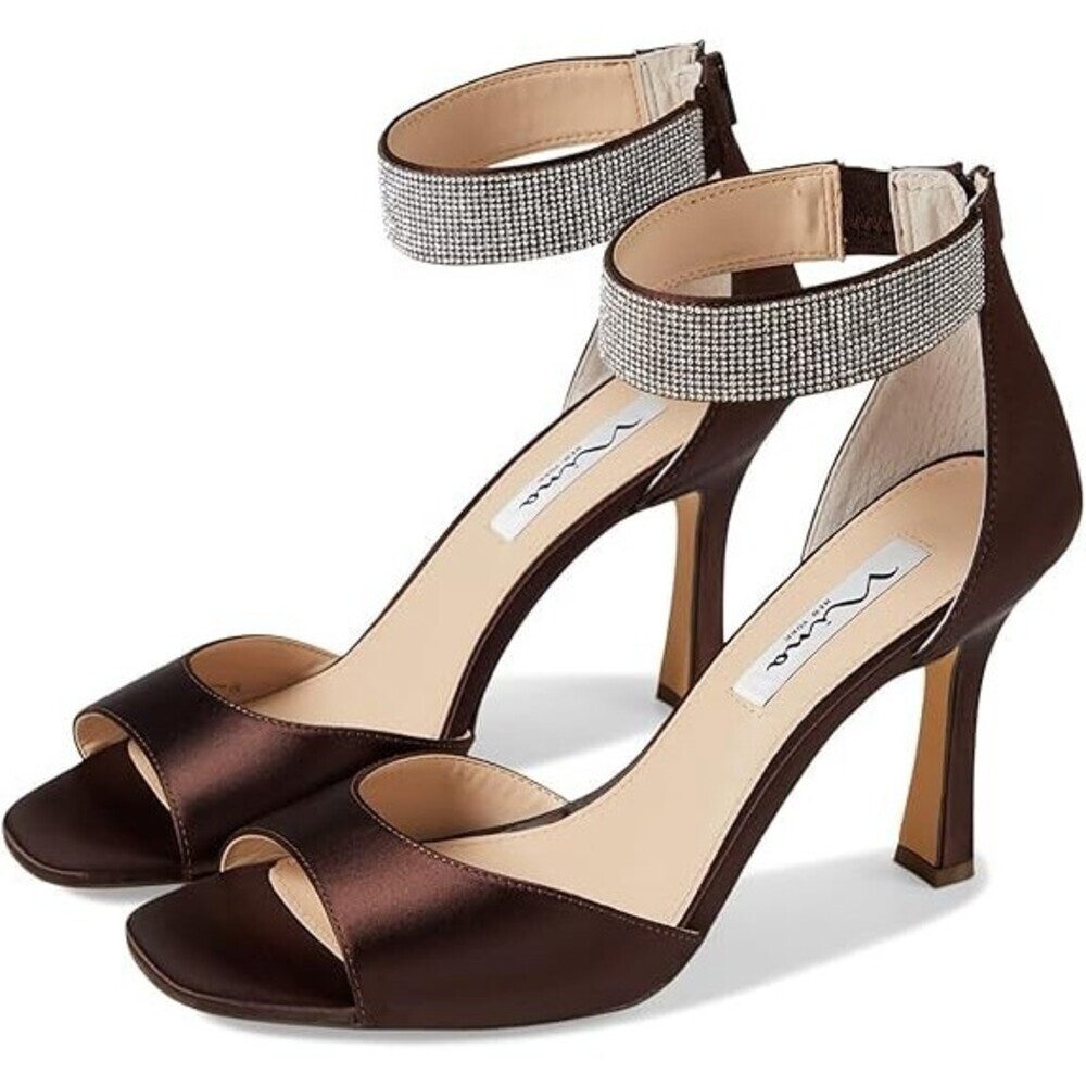 Nina Dezzie Sandals Women 6 Chocolate Rhinestone Embellished Ankle Strap JOBB805